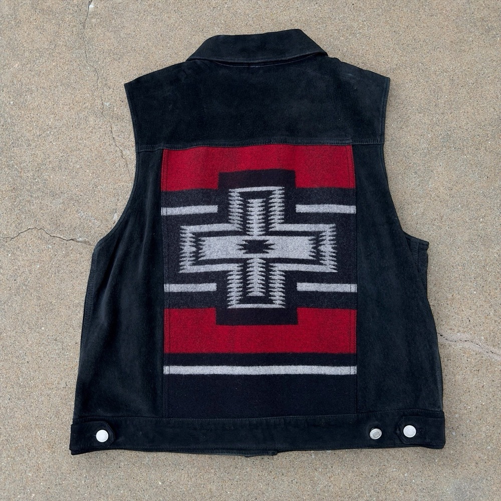 VTG Pendleton Aztec 100% Leather & Virgin Wool Vest Cross Women's Large Western‎